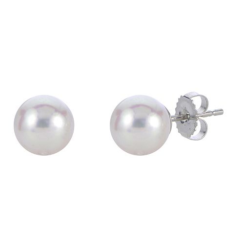 18k White Gold AAA Akoya Cultured Pearl Stud Earrings