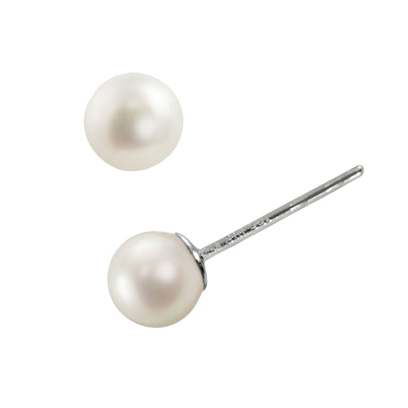 18k White Gold AAA Akoya Cultured Pearl Stud Earrings, Womens