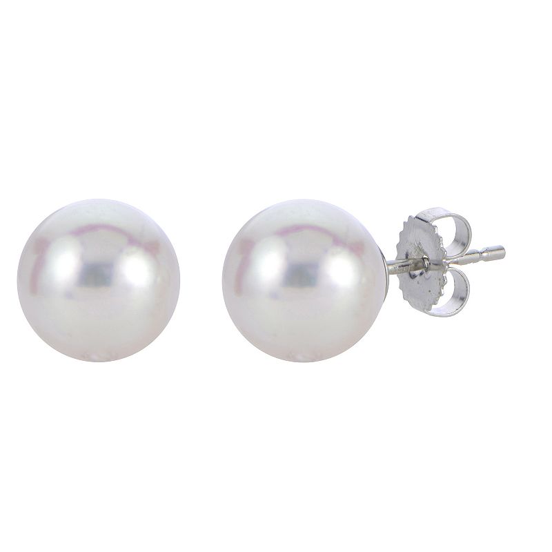 18k White Gold AAA Akoya Cultured Pearl Stud Earrings, Womens