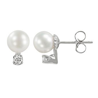 PearLustre by Imperial 18k White Gold 1/10 ct T.W. Diamond and AAA Akoya Cultured Pearl Stud Earrings
