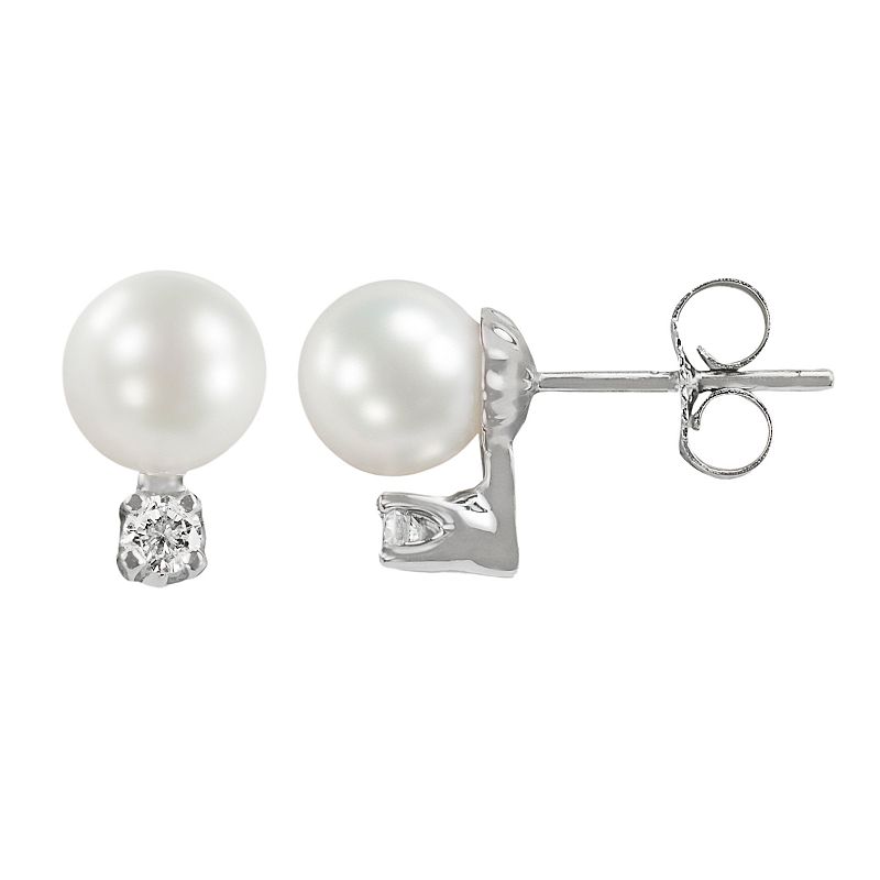 18k White Gold 1/10-ct. T.W. Diamond and AAA Akoya Cultured Pearl Stud Earr