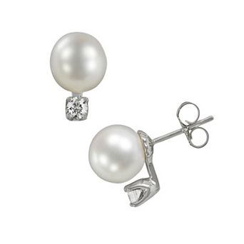 PearLustre by Imperial 18k White Gold 1/5 ct T.W. Diamond and AAA Akoya Cultured Pearl Stud Earrings