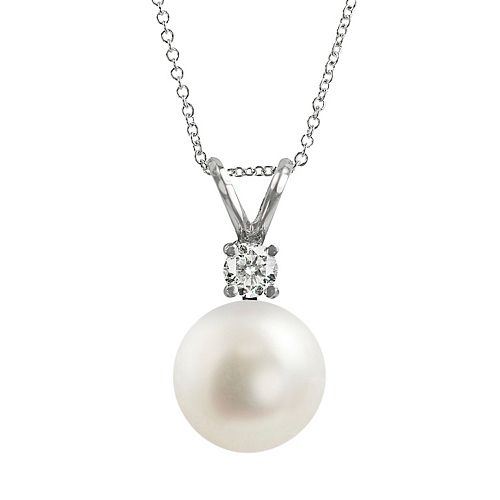 18k White Gold AAA Akoya Cultured Pearl & Diamond Accent Pendant