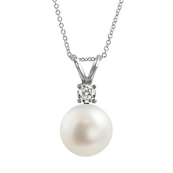 PearLustre by Imperial 18k White Gold 1/10 ct T.W. Diamond and AAA Akoya Cultured Pearl Pendant