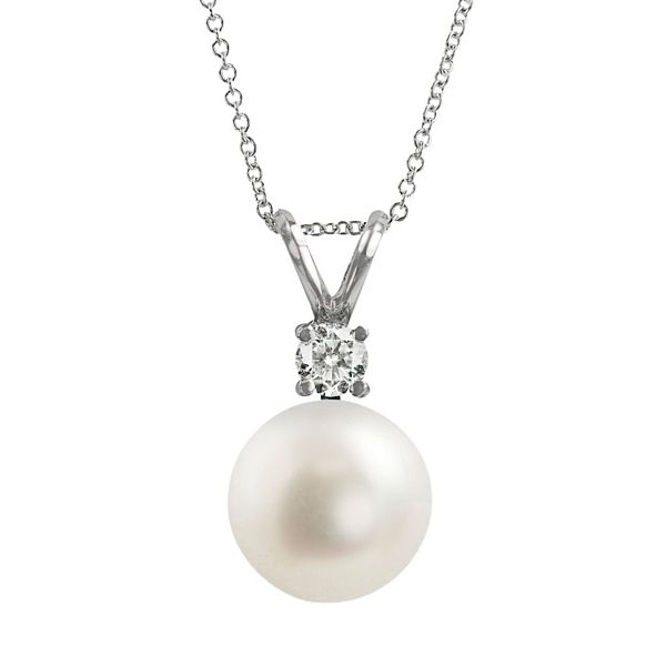 18k White Gold AAA Akoya Cultured Pearl and Diamond Accent Pendant