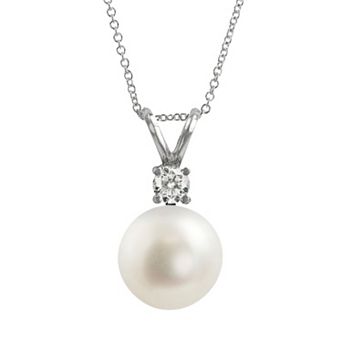 18k White Gold 1/10 ct T.W. Diamond and AAA Akoya Cultured Pearl Pendant