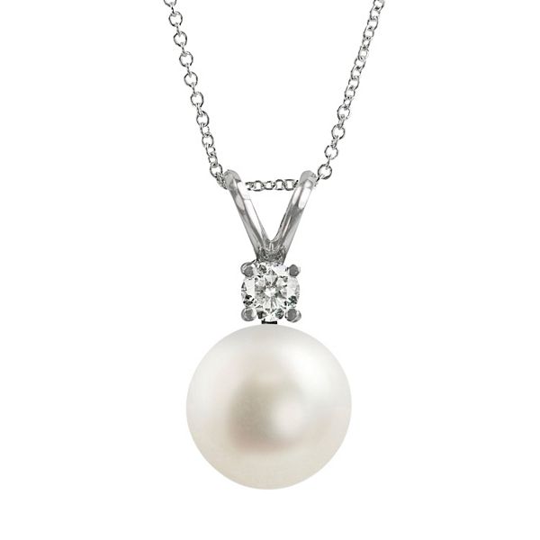 18k White Gold 1/10-ct. T.W. Diamond and AAA Akoya Cultured Pearl Pendant