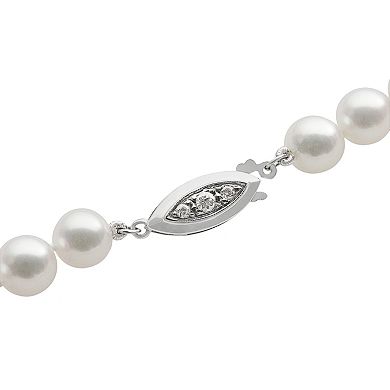 18k White Gold 1/10-ct. T.W. Diamond and AAA Akoya Cultured Pearl Necklace