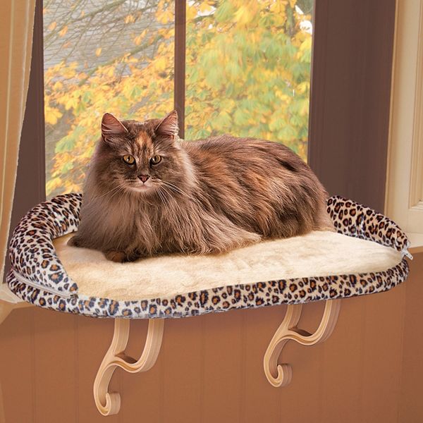 K H Pet Leopard Deluxe Kitty Window Perch with Bolster