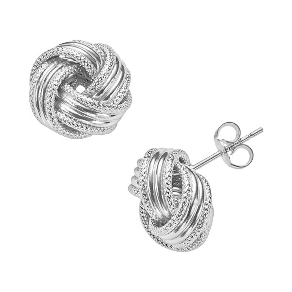 Jordan Blue 14k White Gold Textured Love Knot Stud Earrings