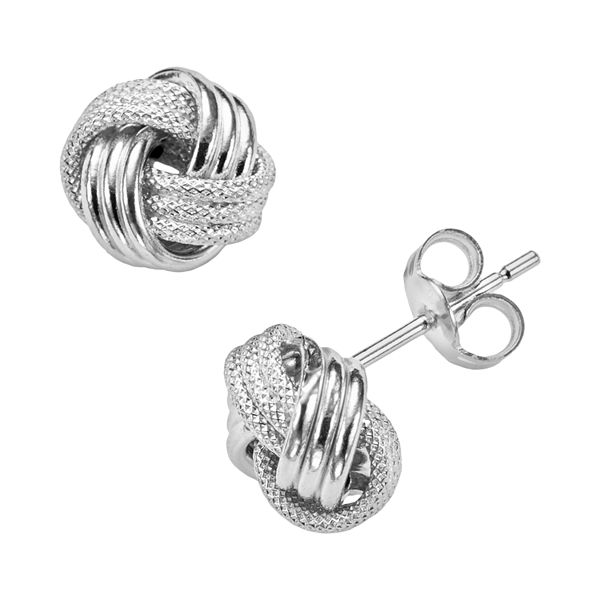 Jordan Blue 14k White Gold Textured Love Knot Stud Earrings