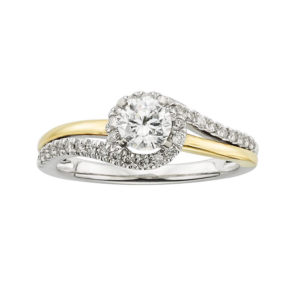 The Regal Collection 14k Gold Two Tone 3/4-ct. T.W. Round-Cut IGL Certified  Diamond Swirl Ring