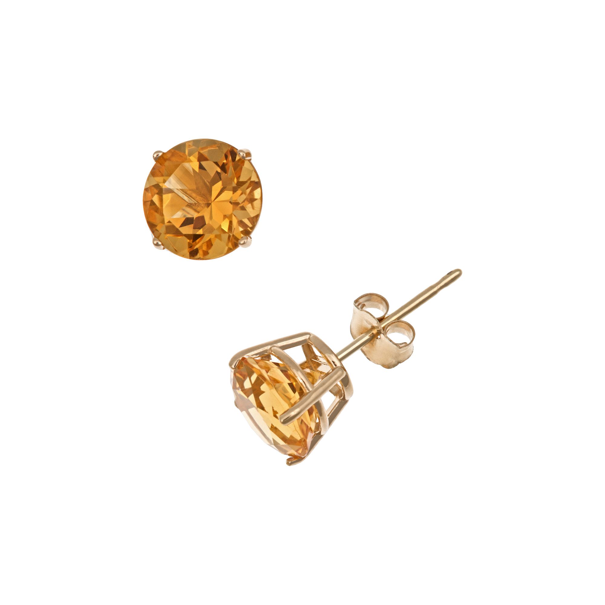 14k Gold Citrine Stud Earrings, Womens, Orange
