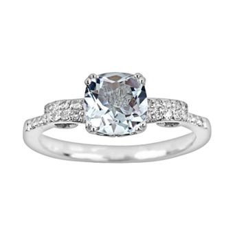 Celebration Gems Sterling Silver .11 ct T.W. Diamond and Aquamarine Ring