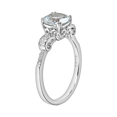 Celebration Gems Sterling Silver .11-ct. T.W. Diamond and Aquamarine Ring
