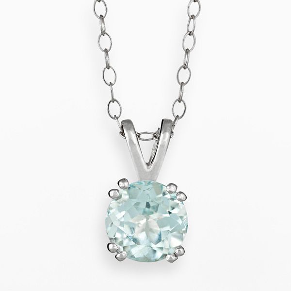 Aquamarine Sterling Silver Pendant Necklace Women Gemstone Jewelry Valentine Day 
