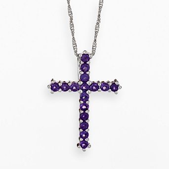Celebration Gems Sterling Silver African Amethyst Cross Pendant