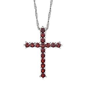 Celebration Gems Sterling Silver Garnet Cross Pendant