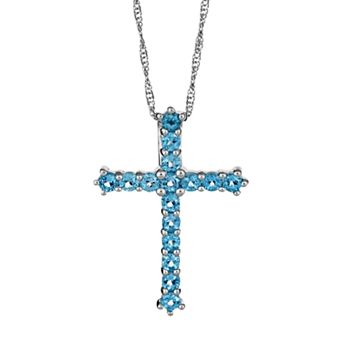 Celebration Gems Sterling Silver Swiss Blue Topaz Cross Pendant