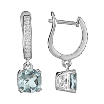 Celebration Gems Sterling Silver 1/10 ct T.W. Diamond and Aquamarine Drop Earrings