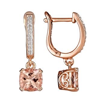 Celebration Gems 14k Rose Gold Over Sterling Silver 1/10 ct T.W. Diamond and Morganite Drop Earrings