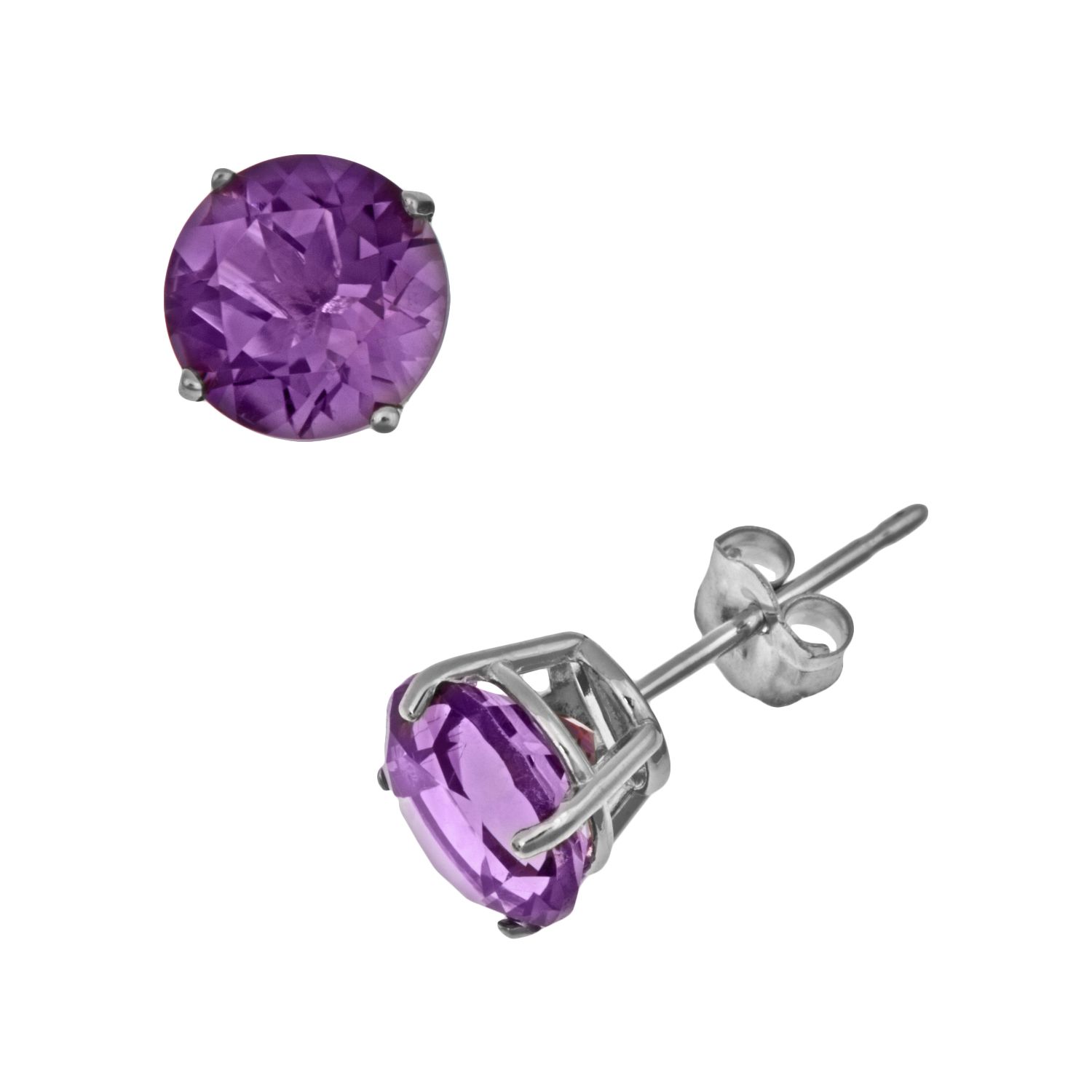 Sterling Silver Amethyst Stud Earrings - Round Cut Solitaire Gemstone Studs For Women & Girls, 4mm 5mm 6mm 7mm Sizes - View #7