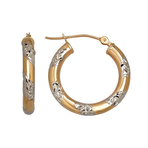 Everlasting Gold Two Tone 14k Gold Hoop Earrings