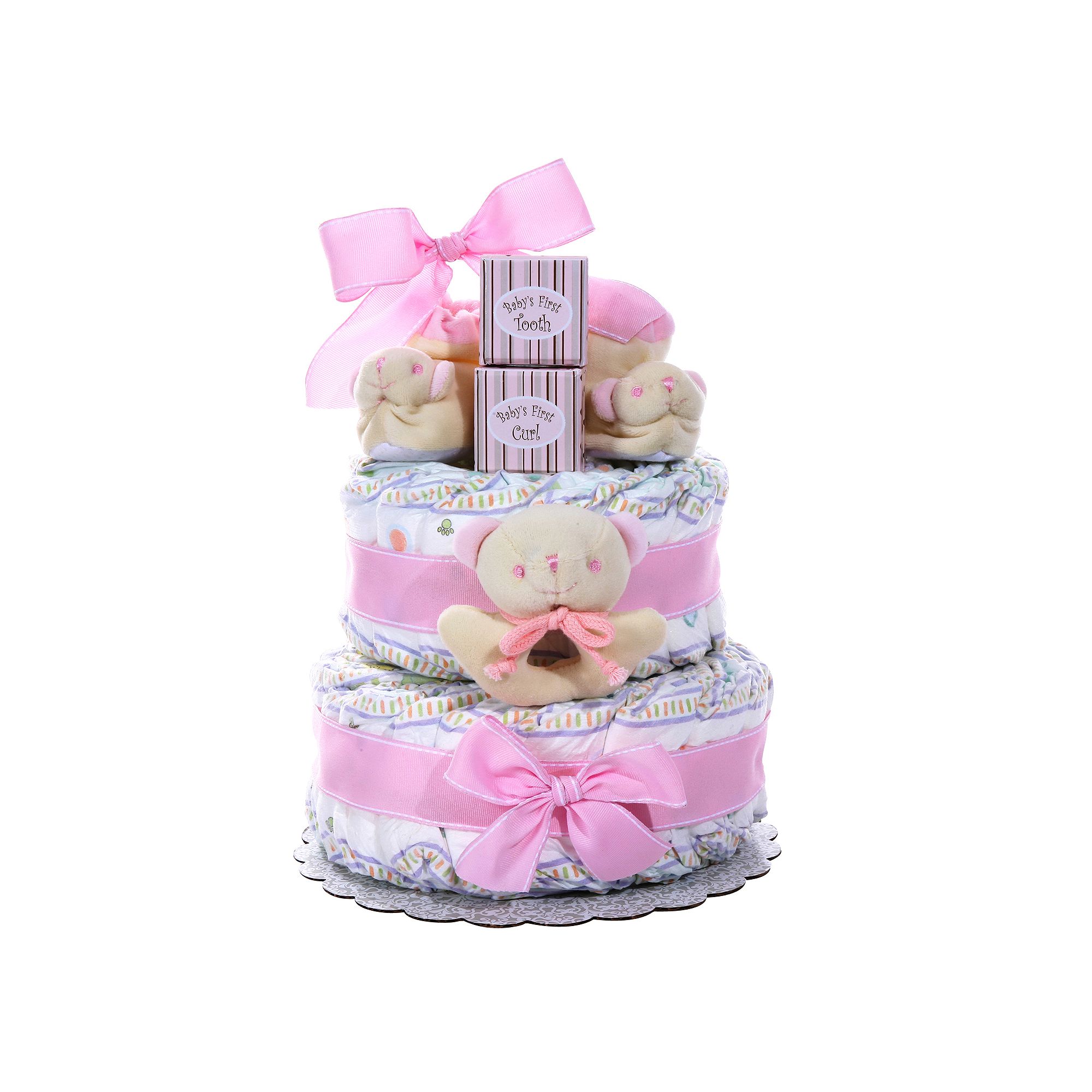 Baby Cakes 2 Tier Diaper Cake Gift Basket - Girl