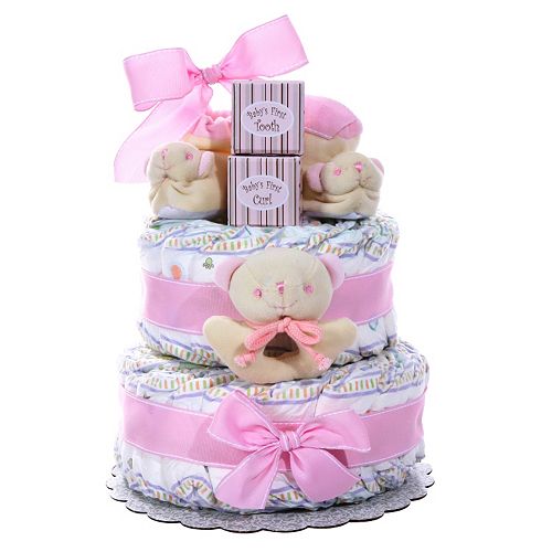 Baby Cakes 2 Tier Diaper Cake Gift Basket Girl