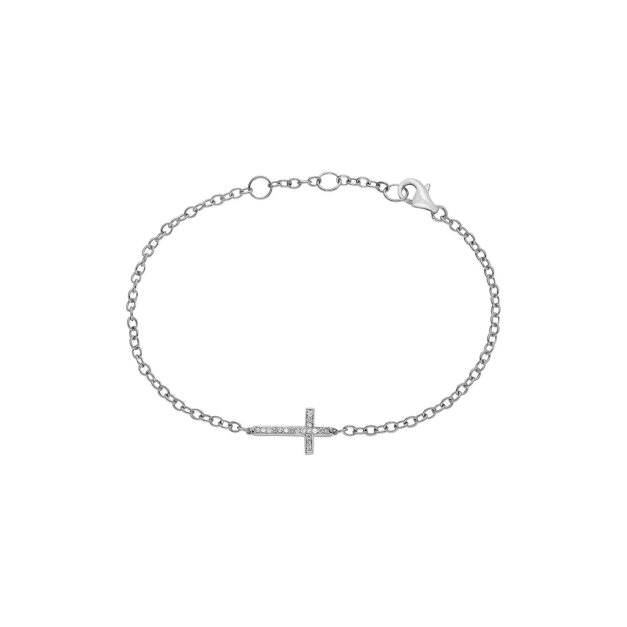 Sterling Silver 1/10-ct. T.W. Diamond Sideways Cross Bracelet, Womens, Si