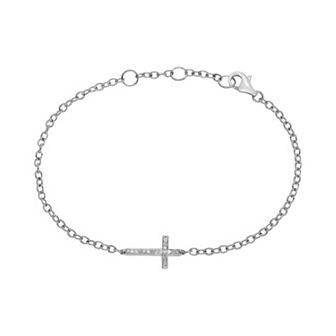 Sterling Silver 1/10 ct T.W. Diamond Sideways Cross Bracelet