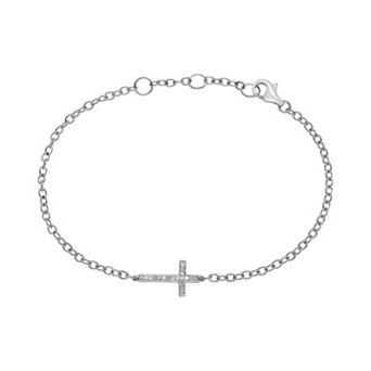 Sterling Silver 1/10 ct T.W. Diamond Sideways Cross Bracelet