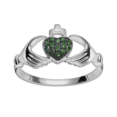 Sterling Silver 1/10ct. T.W. Green Diamond Claddagh Ring