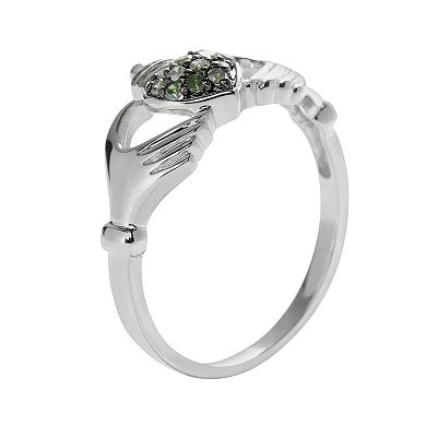 Sterling Silver 1/10-ct. T.W. Green Diamond Claddagh Ring
