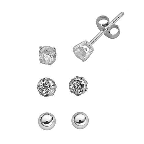 Sterling Silver Cubic Zirconia & Crystal Stud Earring Set