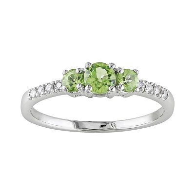 10k white gold, peridot, and diamond outlet accent ring