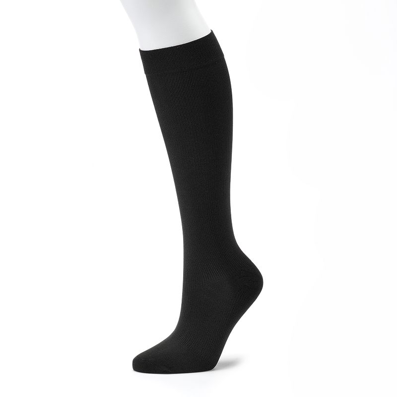 Dr. Motion Ribbed Compression Knee-High Socks, Womens, Size: 9-11, Black