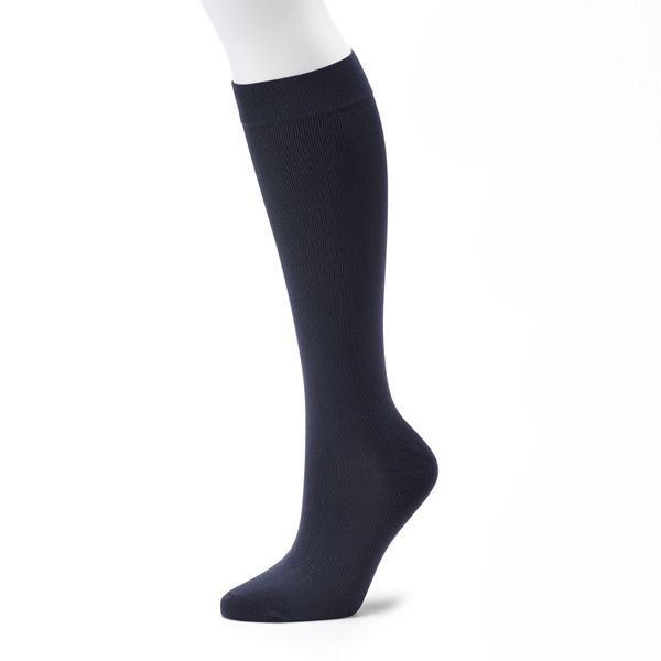 Dr Motion Mild Compression black ribbed Knee-Hi Women's Socks 2 pairs