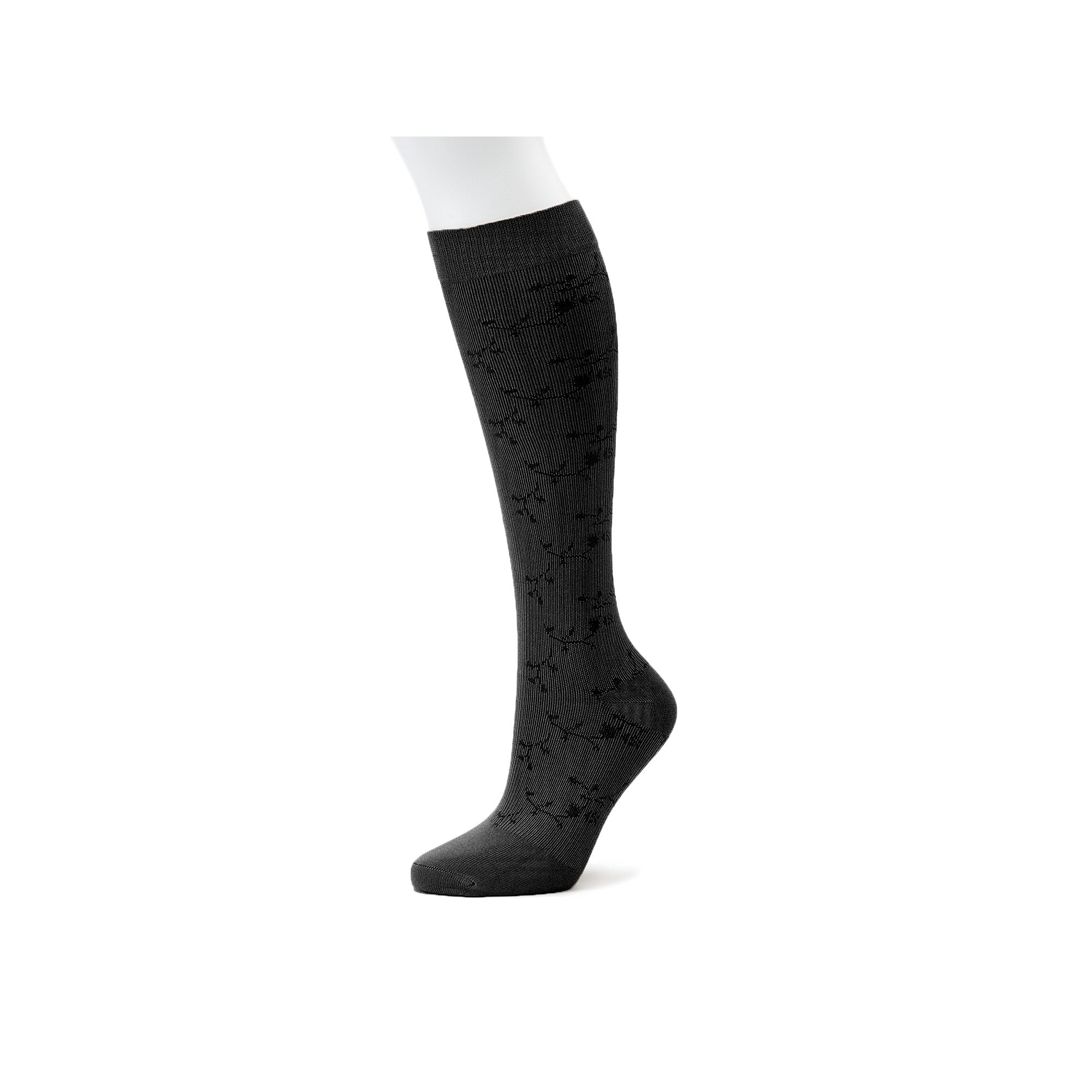 Womens Dr. Motion Knee-High Floral Compression Socks, Size: 9-11, Black