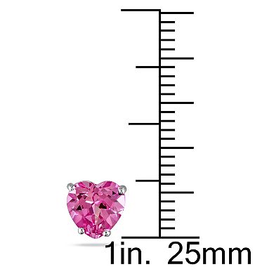 Stella Grace 10k White Gold Lab-Created Pink Sapphire Heart Stud Earrings