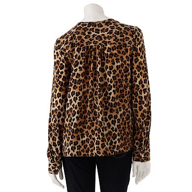 Dana Buchman Leopard Button-Tab Blouse - Women's