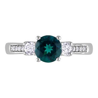 Stella Grace 10k White Gold Lab-Created Emerald, Lab-Created White Sapphire and Diamond Accent 3-Stone Ring