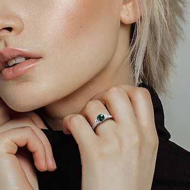 Stella Grace 10k White Gold Lab-Created Emerald, Lab-Created White Sapphire and Diamond Accent 3-Stone Ring
