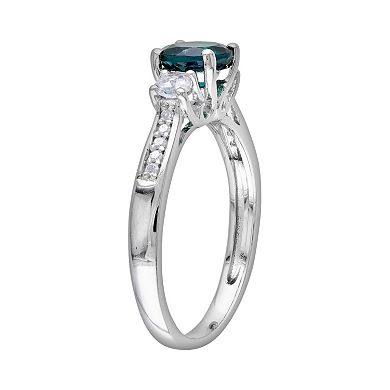 Stella Grace 10k White Gold Lab-Created Emerald, Lab-Created White Sapphire and Diamond Accent 3-Stone Ring