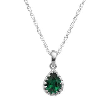 Designs by Gioelli Sterling Silver Lab-Created Emerald Teardrop Pendant