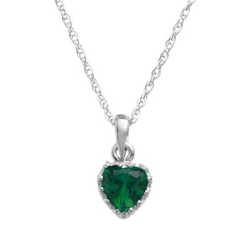 Designs by Gioelli Sterling Silver Lab-Created Emerald Heart Crown Pendant