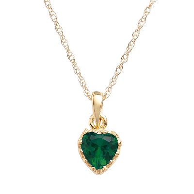 Designs by Gioelli 14k Gold Over Silver Lab Created Emerald Heart Crown Pendant