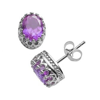 Designs by Gioelli Sterling Silver Amethyst Oval Crown Stud Earrings