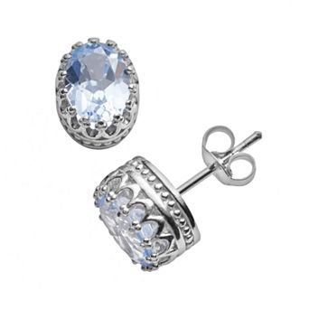 Designs by Gioelli Sterling Silver Lab-Created Aquamarine Oval Crown Stud Earrings