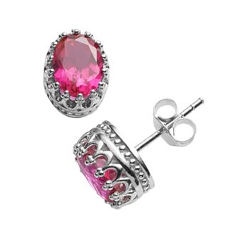 Designs by Gioelli Sterling Silver Lab-Created Ruby Oval Crown Stud Earrings